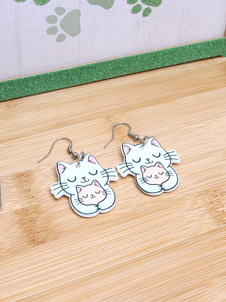 CAT MOM ACRYLIC Earrings Cat Lover Gift For Mom Cute Whimsical Cat Earrings Mothers Day Cat Themed Gifts Cat Jewelry Cool Earrings image 3