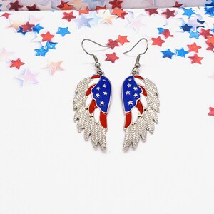 AMERICAN FLAG WING Earrings Patriotic 4th of July Earrings Red White and Blue Colorful Earrings Cute Novelty Earrings for Memorial Day image 2