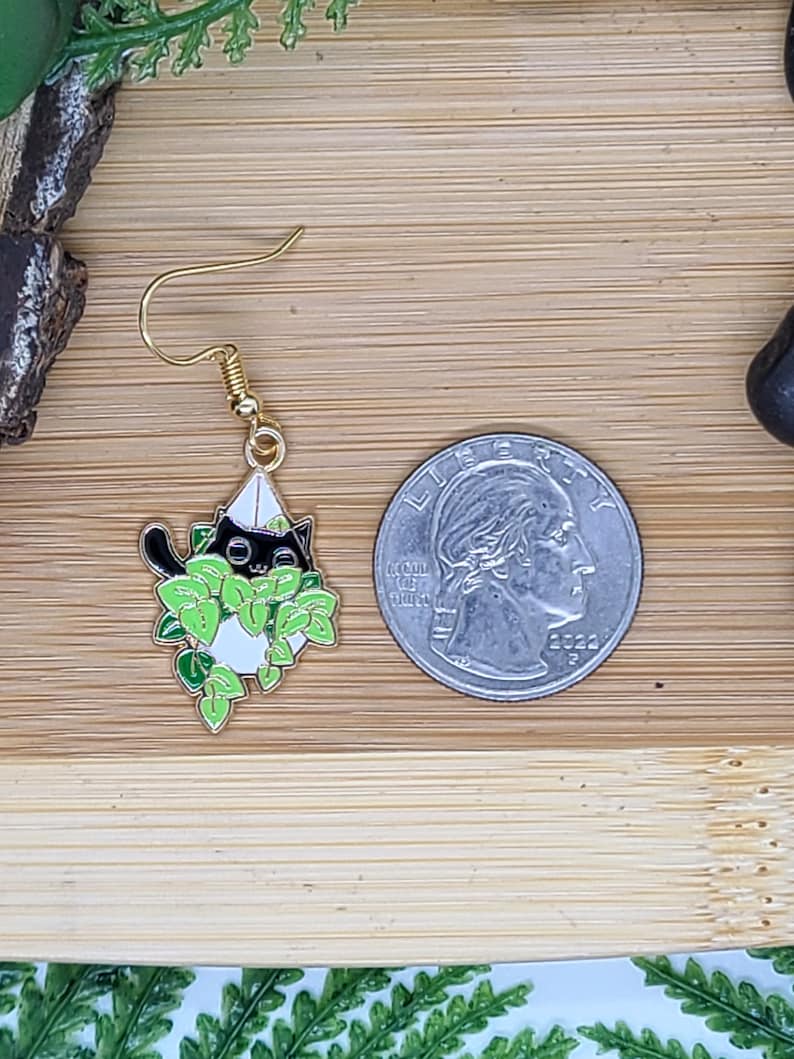 BLACK CAT PLANT Earrings Cat Mom Jewelry Whimsical Cat Dangle Earrings Cat Themed Birthday Gifts Big Sister Gift Black Cat Earrings image 9