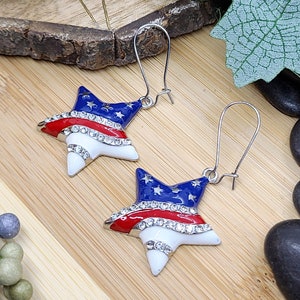 RED WHITE AND Blue Patriotic Earrings Heart or Star American Flag Earrings Colorful Memorial Day Earrings 4th Of July Fun Earrings image 8