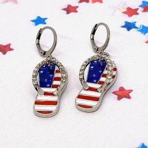 FLIP FLOPS PATRIOTIC Earrings 4th of July Novelty Earrings Cute Beach Summer Earrings Fun American Flag Earrings Gift For Girlfriend 画像 5