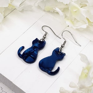 BLUE CAT ACRYLIC Earrings for Cat Mom Daisy Earrings Cat Jewelry Whimsical Aesthetic Earrings Gifts For Cat Lover Spring Earrings image 4