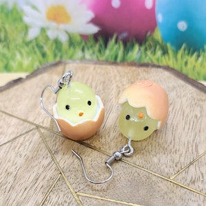 EASTER EGG CHICKEN Earrings Whimsical Easter Earrings for Easter Gifts Mismatched Bird Egg Earrings Cute Novelty Spring Earrings image 5