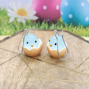 EASTER EGG CHICKEN Earrings Whimsical Easter Earrings for Easter Gifts Mismatched Bird Egg Earrings Cute Novelty Spring Earrings image 7