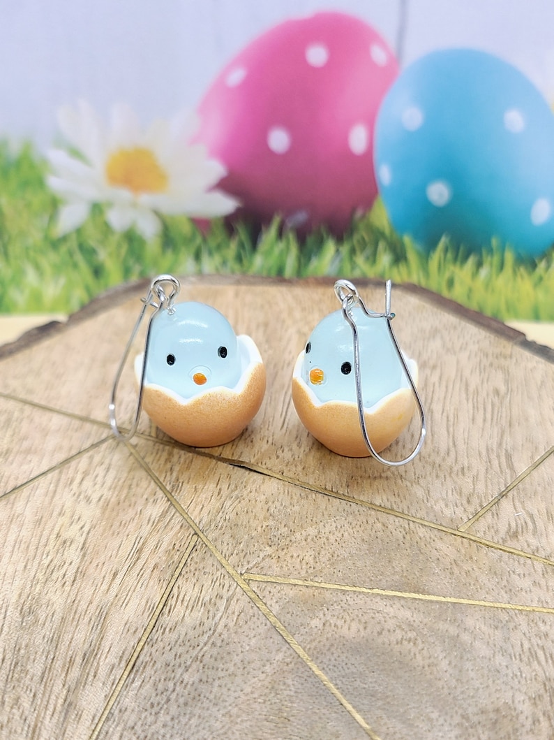 EASTER EGG CHICKEN Earrings Whimsical Easter Earrings for Easter Gifts Mismatched Bird Egg Earrings Cute Novelty Spring Earrings image 7