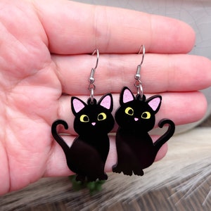 BLACK CAT ACRYLIC Earrings Cat Mom Cat Jewelry Handmade Laser Cut Cat Earrings Cat Themed Cat Lover Birthday Gifts Cute Cool Earrings image 4