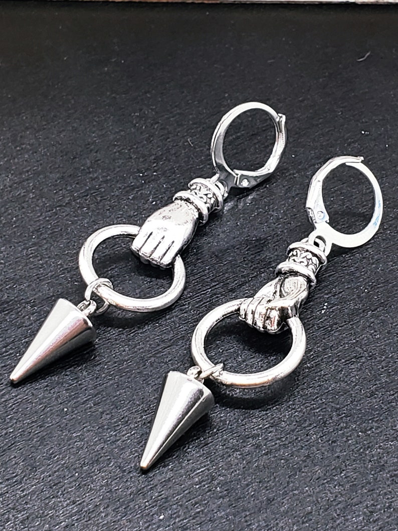 SILVER HAND SPIKE Earrings Goth Jewelry Halloween Earrings Edgy Punk Earrings Novelty Goth Earrings Cool Unique Alt Earrings Huggie