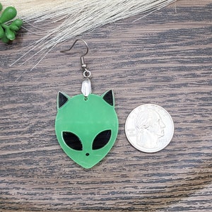 GLOW IN THE Dark Alien Cat Earrings Weird Acrylic Laser Cut Earrings Funky Ufo Space Earrings Quirky Halloween Earrings Cat Jewelry image 10