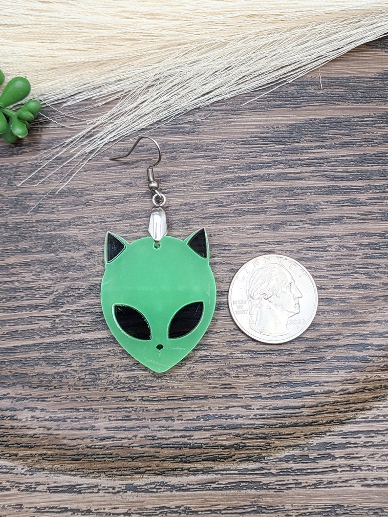 GLOW IN THE Dark Alien Cat Earrings Weird Acrylic Laser Cut Earrings Funky Ufo Space Earrings Quirky Halloween Earrings Cat Jewelry image 10