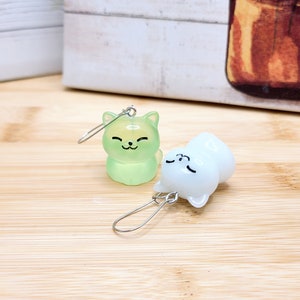 GLOW IN THE Dark Cat Earrings Cat Lover Gift Fat Cat Mismatched Earrings Funky Kawaii Resin Earrings Novelty Cute Cat Earrings image 8