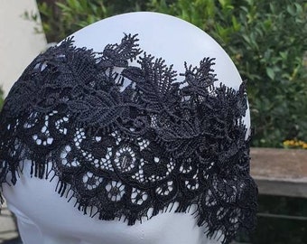 Handmade Black lace headband.