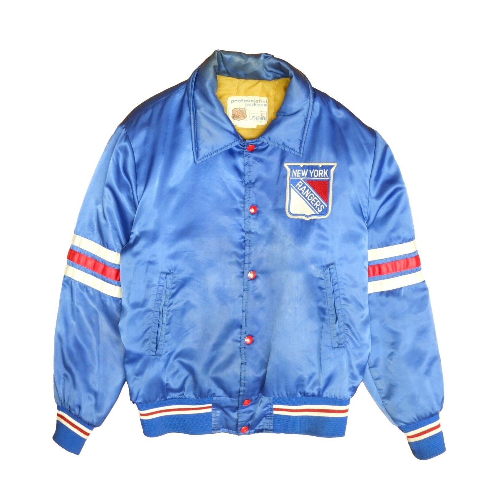 VTG 80s 90s NHL NEW YORK RANGERS STARTER SATIN BOMBER JACKET SIZE L