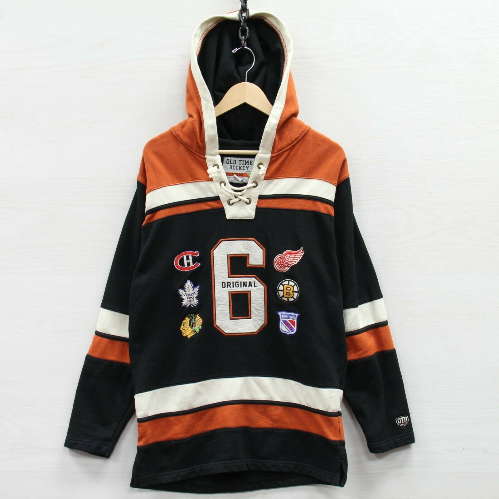 Old Time Hockey NHL Original 6 Black Adult Hoodie Sweatshirt