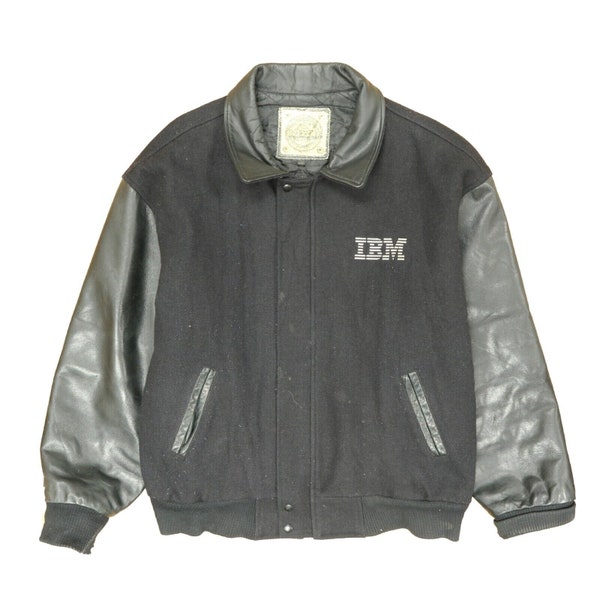 Vintage IBM Leather Wool Varsity Jacket Tamaño 2XL Logotipo de computadora