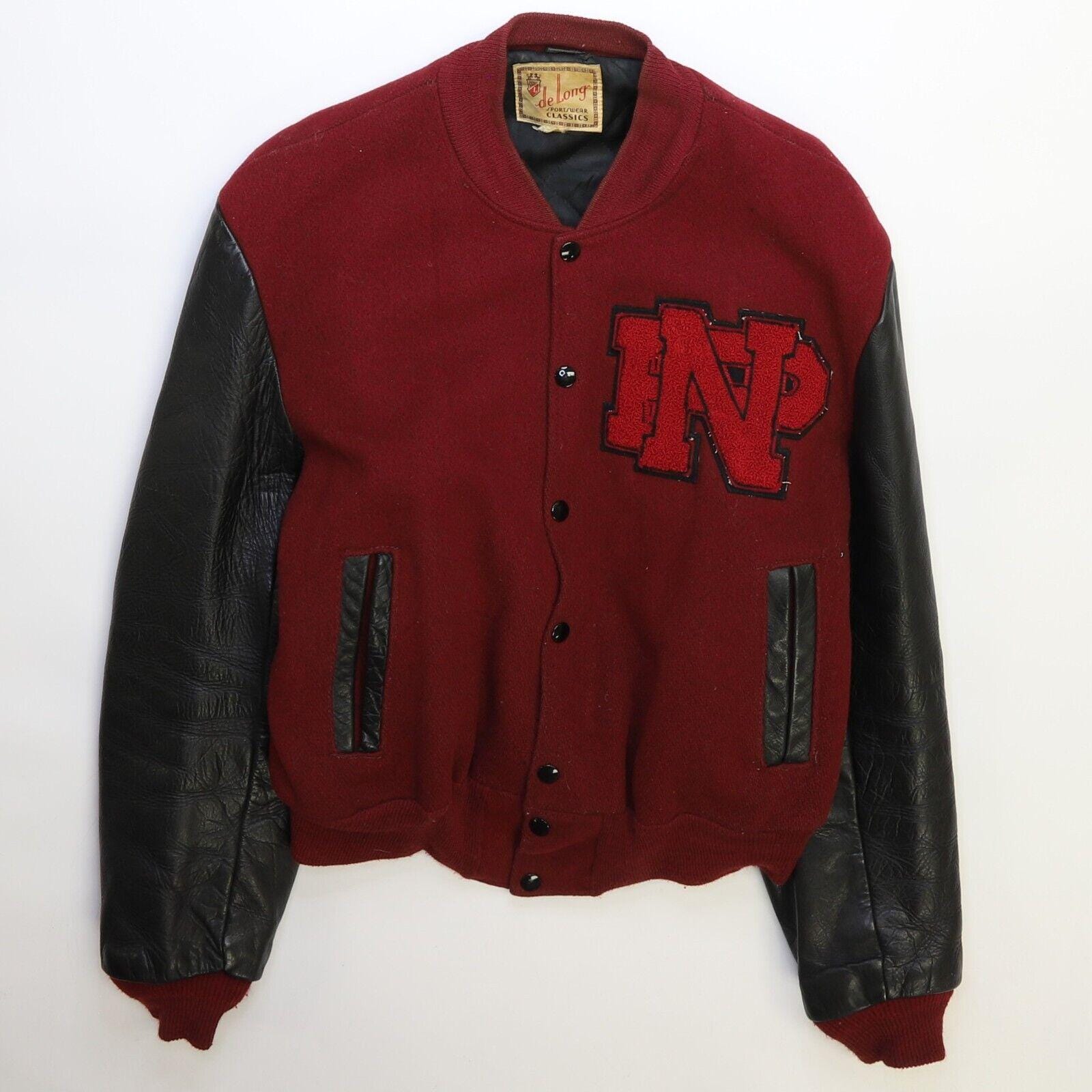 70'S DeLONG Leather Sleeve Wool Stadium Jacket Award Jacket