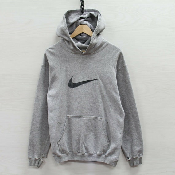 Vintage Nike Sweatshirt Hoodie Size Medium Gray 90s Big Swoosh