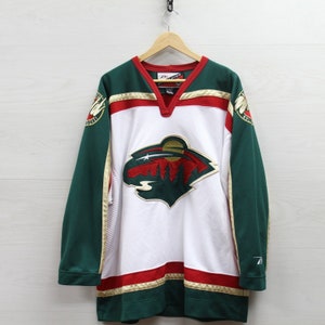 GreatNorthernVTG Vintage Minnesota Wild Jersey Andrew Brunette Green and White Home Jersey with Fight Strap Size 50 Reebok Made in Canada Sweater