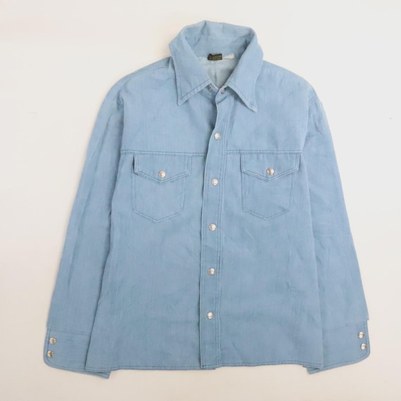Vintage Big Yank Permanent Press Western Denim Shirt Size Large