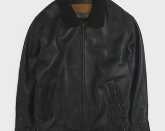 Heavy-duty Timberland Weathergear Distressed Leather Bomber Jacket