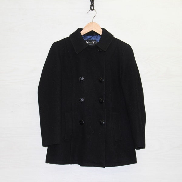 Vintage Schott NYC Wool Pea Coat Womens Size XS Black Made Canada