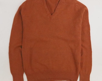 Jersey vintage de lana de cordero con cuello en V de L.L. Bean, talla XL, color naranja.
