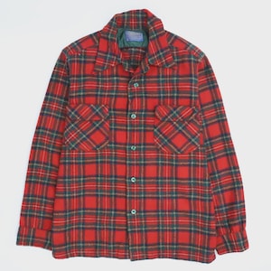 Vintage Pendleton Wool Board Button Up Shirt Size Medium Red Plaid