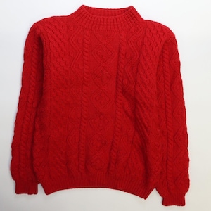 Vintage Eddie Bauer Wool Sweater Size Medium Red Fisherman Cable Knit