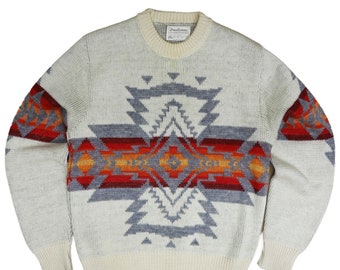 vintage Pendleton haute qualité Western Wear pull en tricot de laine aztèque taille moyenne