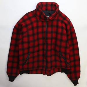 Vintage L.L. Bean Wool Bomber Jacket Size XL Red Buffalo Plaid