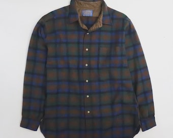 Vintage Pendleton Wool Lodge Button Up Shirt Size Large Plaid