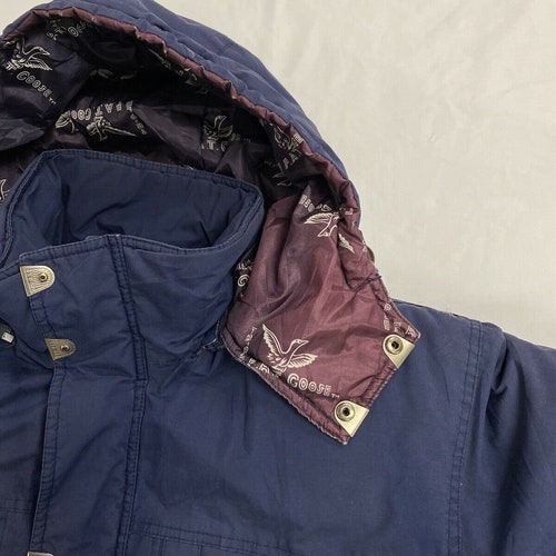 Vintage Triple FAT shops Goose Parka Puffer Jacket Size Small Blue Down Insulated