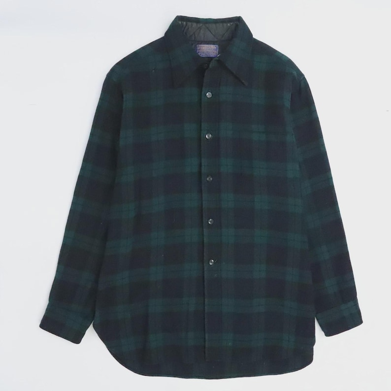 Camisa vintage Pendleton Wool Lodge con botones, talla grande, cuadros verdes. imagen 1