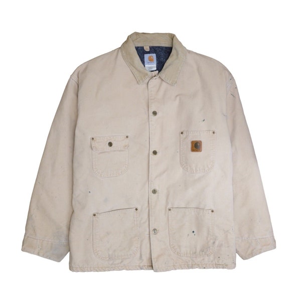 Vintage Carhartt Canvas Chore Jacket Size 2XL Beige Blanket Lined