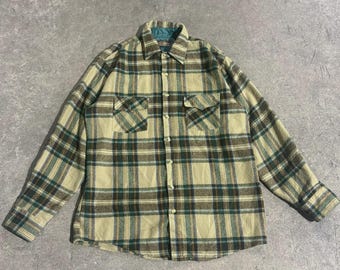 Vintage Sears Perma-Prest Button Up Shirt Size Large Tall Plaid
