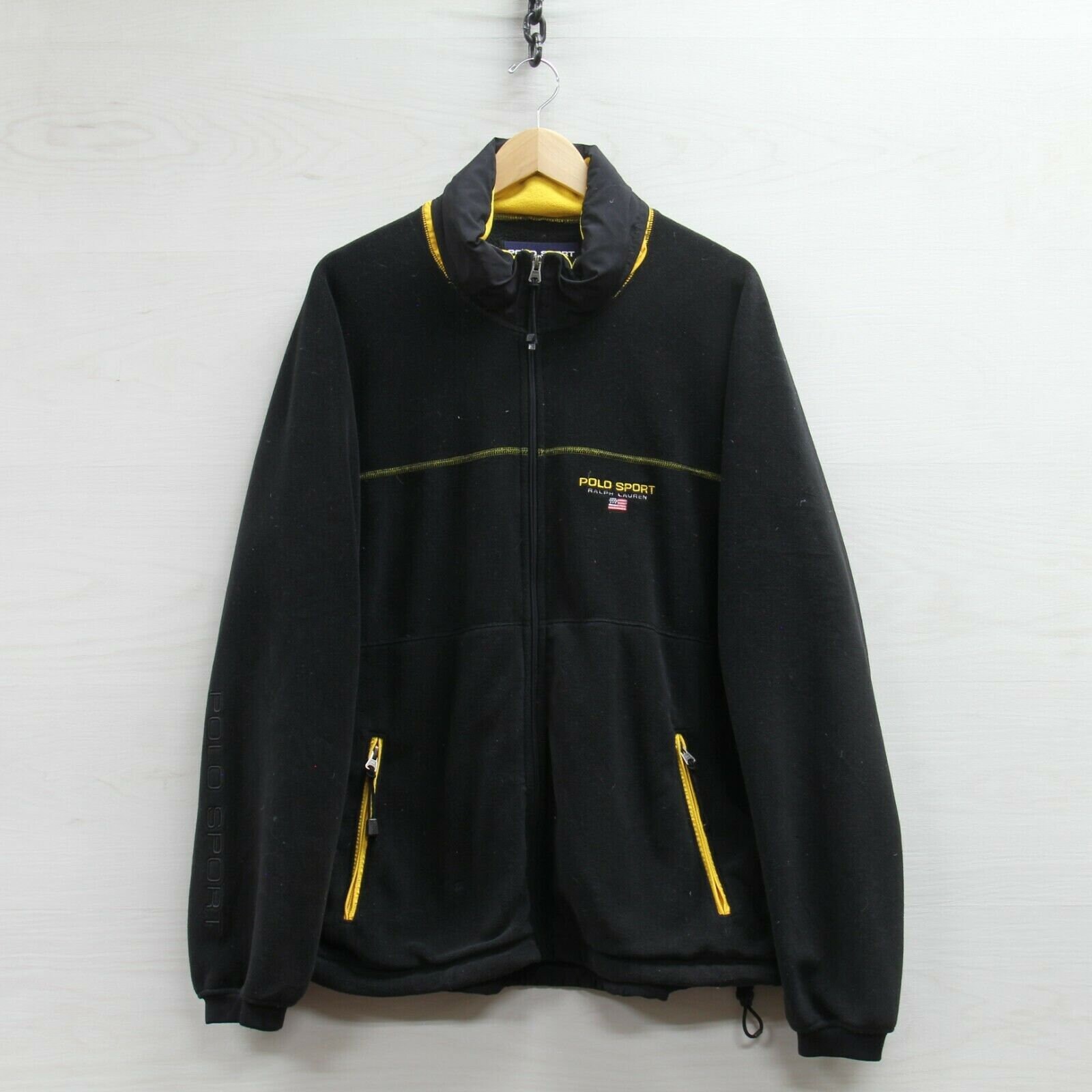 Vintage Polo Sport Ralph Lauren Fleece Jacket Size Large Black \u0026 Yellow