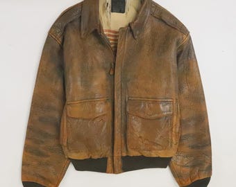 Vintage Avirex Type A-2 Leather Aviator Bomber Flight Jacket Size Medium Brown