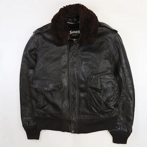 Vintage Schott NYC Leather Bomber Jacket Size 44 Black