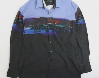 Vintage Roper Horses Western Pearl Snap Shirt Size XL