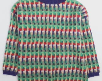 Jersey vintage Benetton de cuello redondo, talla grande, fabricado en Italia, multicolor.