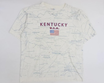 Vintage Kentucky USA Map T-Shirt Size XL All Over Print