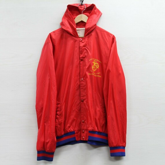 Vintage R.S. Charleston Marine Corps Champion Windbreaker Jacket Large Red 80s