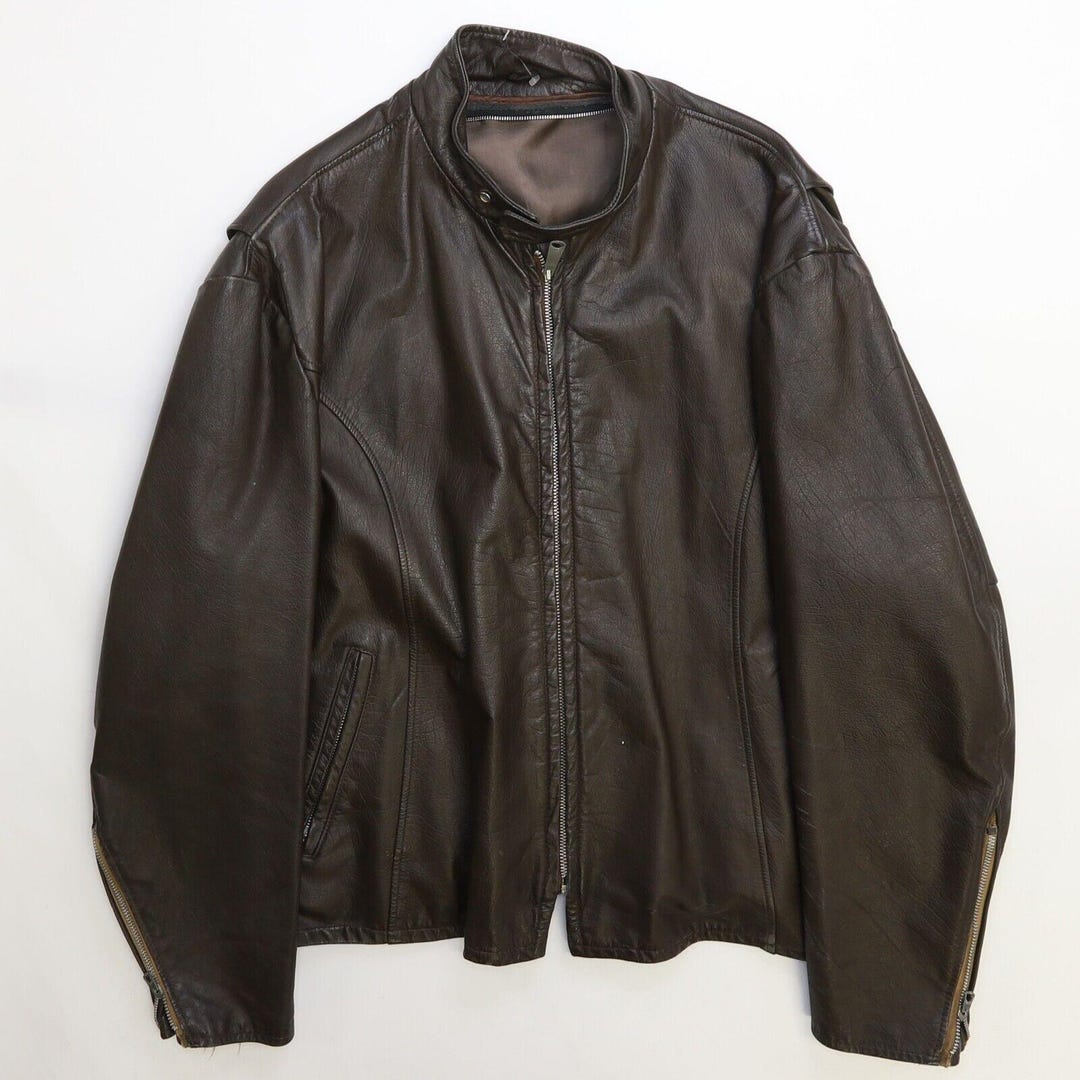 【60s】Vintage Leather Jacket ServalZip Vintage Leather Motorcycle Biker Jacket SERVAL Zipper 50s