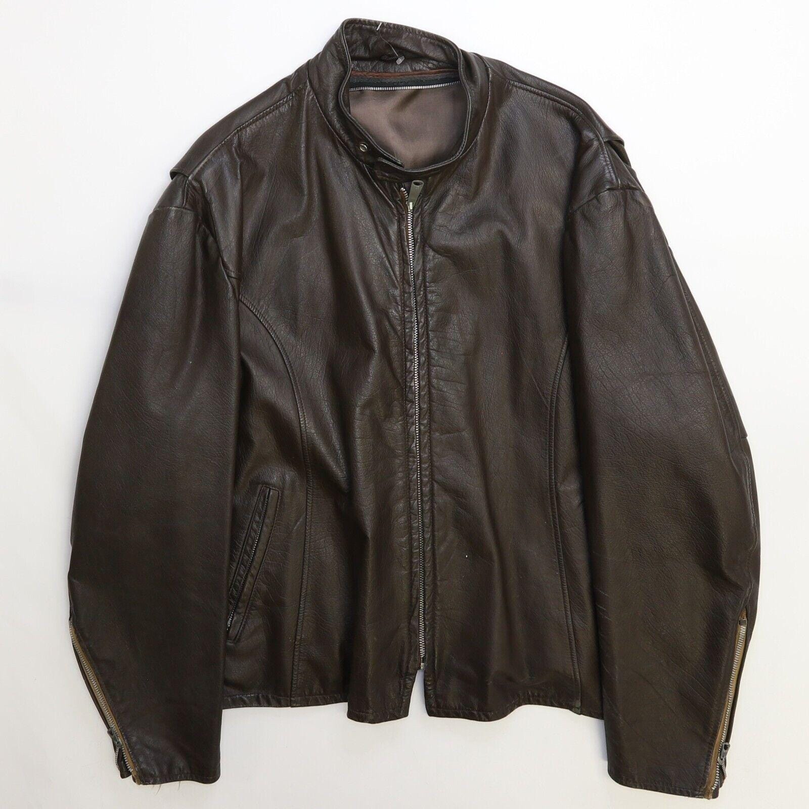 Vintage Leather Jacket Serval Zipper Mens 50's 60's