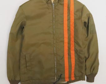 Chaqueta de carreras vintage con la bandera de EE. UU., talla grande, años 70 y 80.