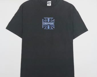 Vintage West Coast Chopper Tshirt Blue Flame Graphics Motorcycle