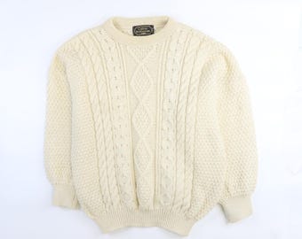 Vintage Callan Knitwear Fisherman Cable Knit Sweater Size Medium