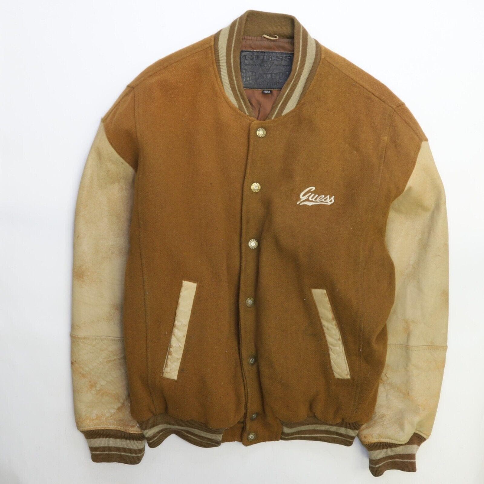 OLD GUESS　アメリカンチーム　袖レザー　刺繍　ヴァーシティージャケット Vintage 90's Guess leather varsity USA jacket – Chelsea Thrift