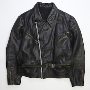 Vintage Leather Motorcycle Jacket Size Medium Black Patch