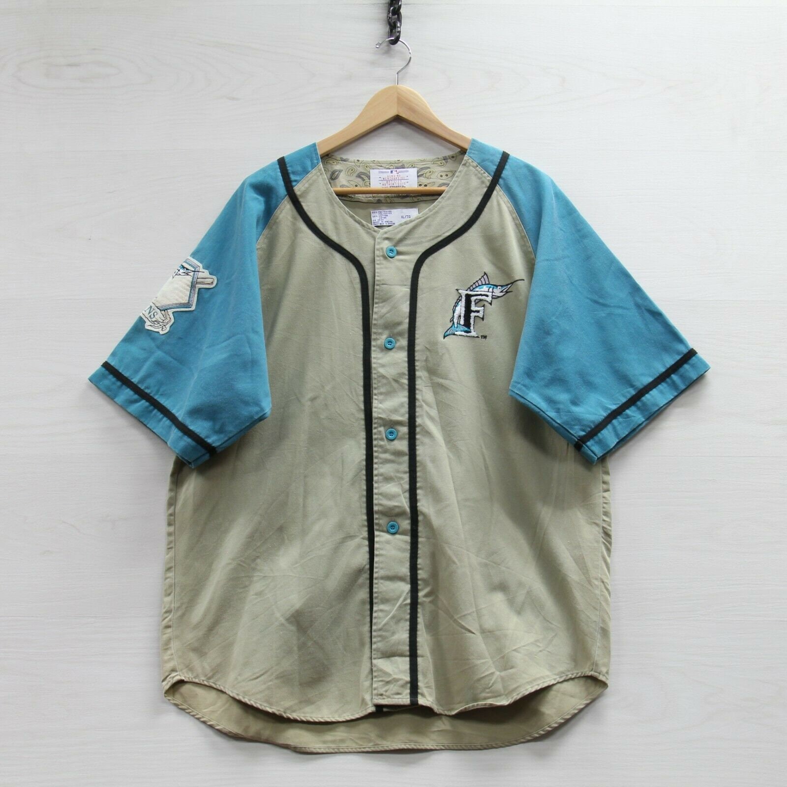 Vintage 90s MLB Florida Marlins Starter Pinstripe Teal Full Button Jersey  Sz XL