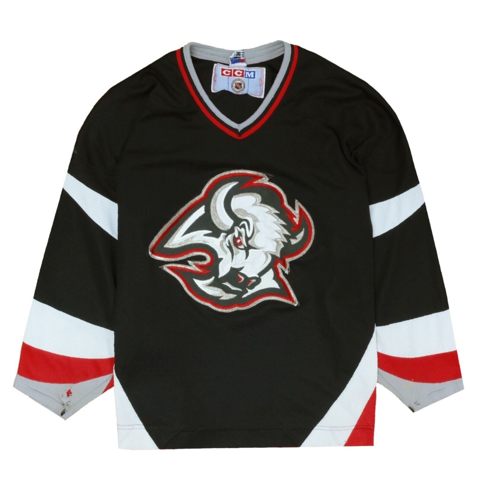 Vtg 90s Buffalo Sabres T-shirt Black L Goat Head Logo NHL Team 